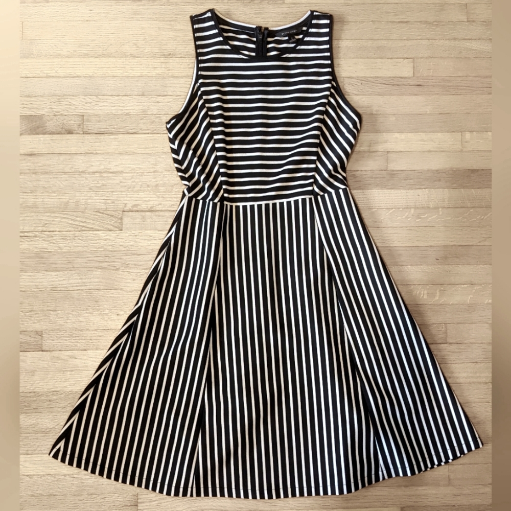 Black and White Striped A-Line Dress With Pockets